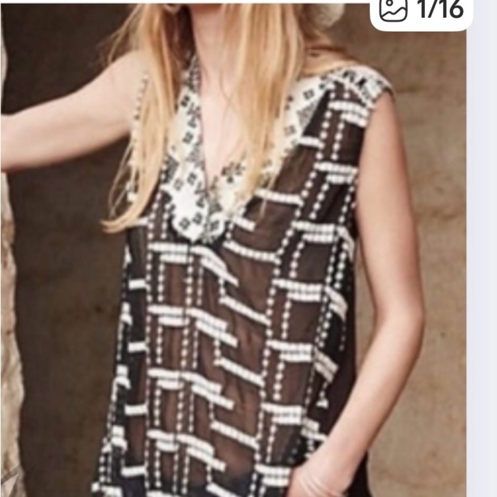 Anthropologie Tiny Chaparral Embroidered Tunic XS Black and White